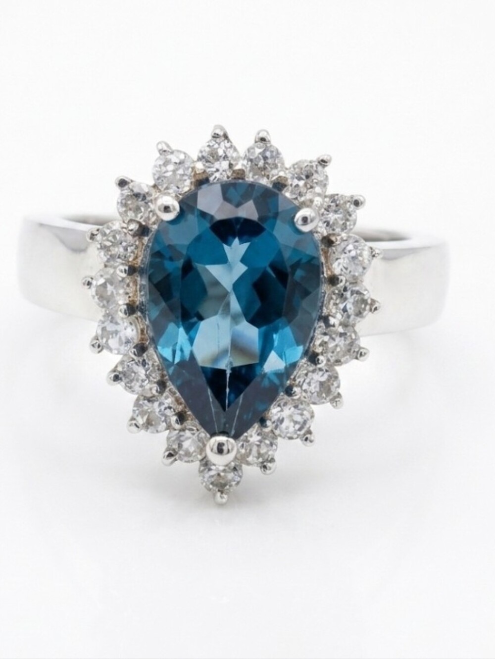 Genuine London Blue Topaz & White Topaz Ring Sterling Silver Size 7!